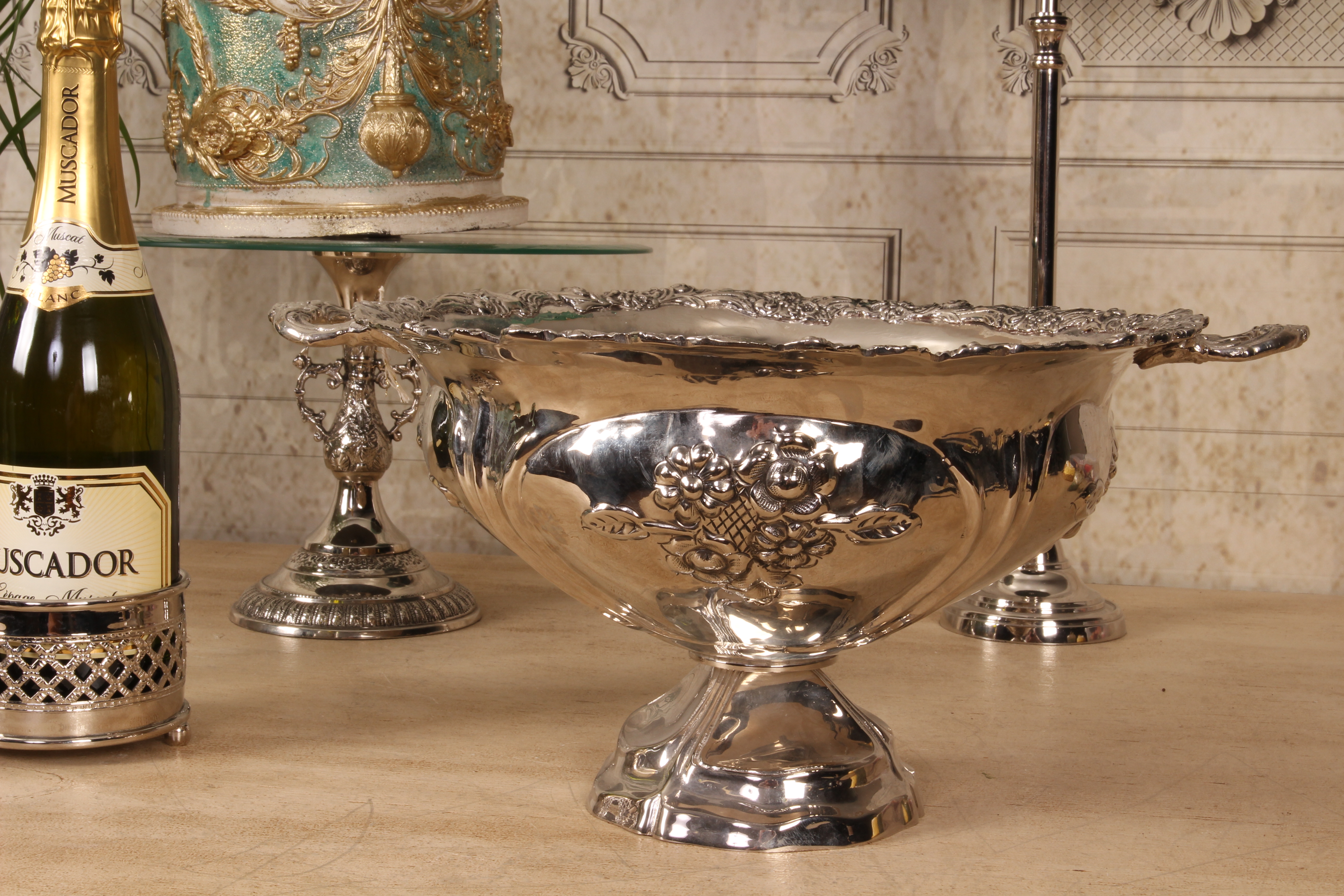 Schaal met Handvat 41 cm - Zilver - Koper