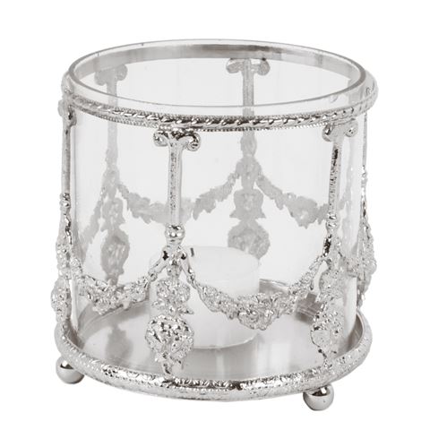 Waxinelichthouder 9 cm - Silber - Brass / Glas