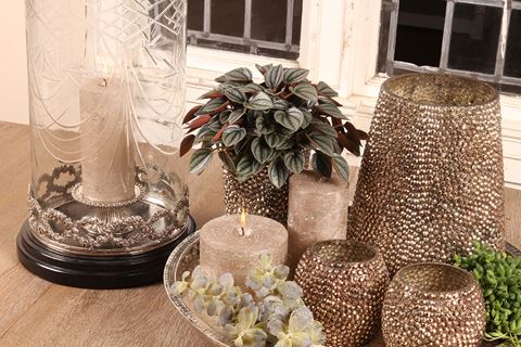 Windlicht Meiland 46 cm - Zilver - Koper / Glas