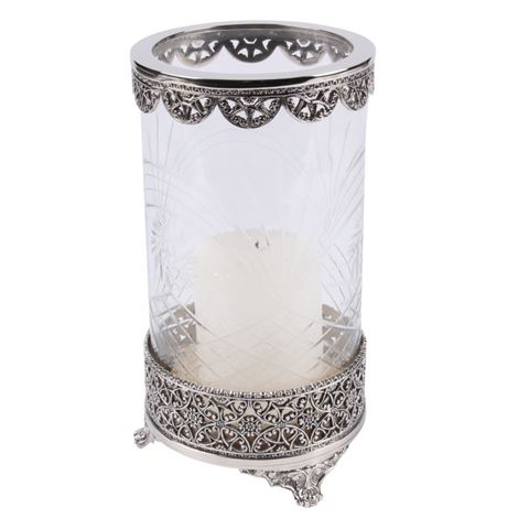 Windlicht Fadida 23,5 cm - Zilver - Koper / Glas