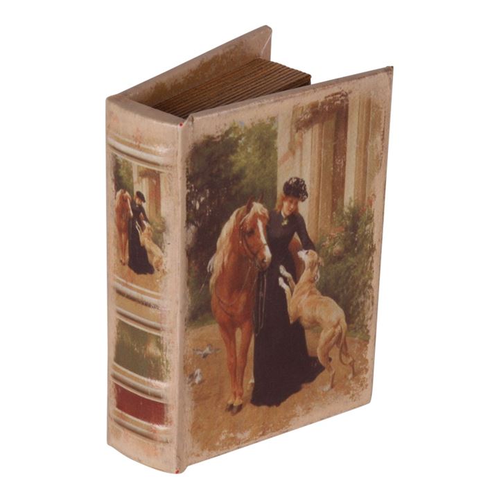 Boekendoos 15 cm Dame met hond en paard