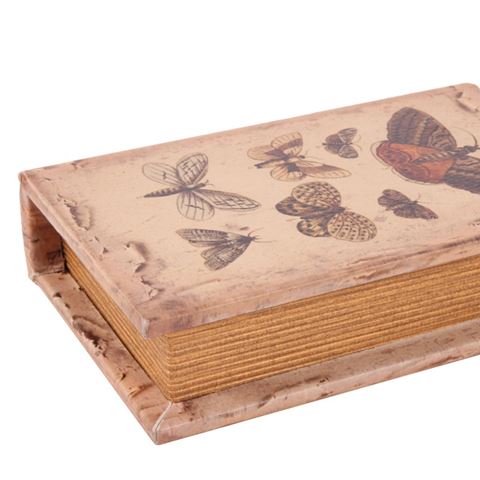 Book Storage Box Butterflies 15 cm - Beige