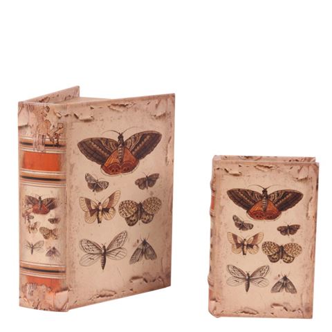 Book Storage Box Butterflies 15 cm - Beige
