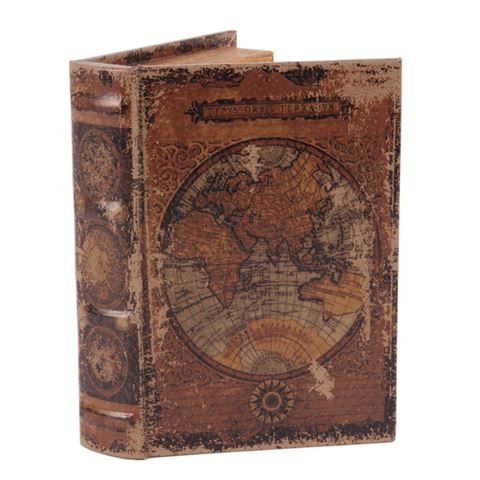 Book Storage Box Worldmap 20 cm - Brown
