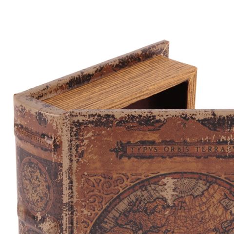Book Storage Box Worldmap 20 cm - Brown