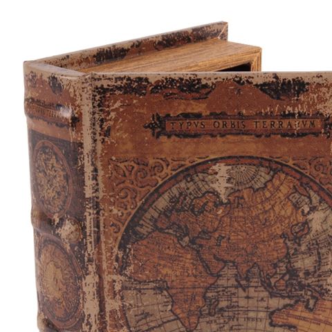 Book Storage Box Worldmap 20 cm - Brown