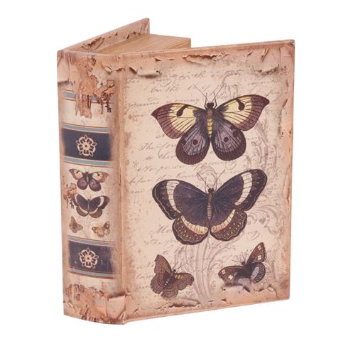 Book Storage Box Butterflies 20 cm - Beige