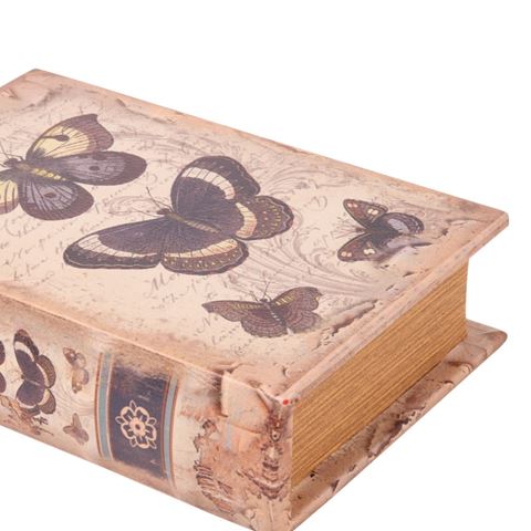 Book Storage Box Butterflies 20 cm - Beige
