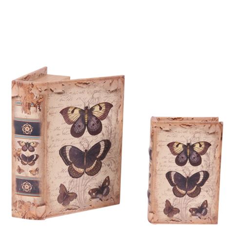 Book Storage Box Butterflies 20 cm - Beige