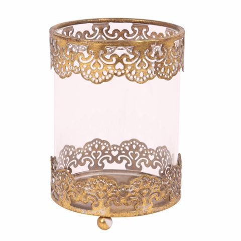 Windlicht 15,5 cm - Goud - Ijzer / Glas