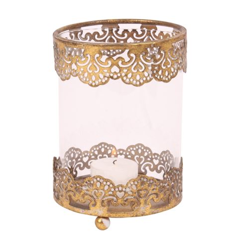 Windlicht 15,5 cm - Goud - Ijzer / Glas