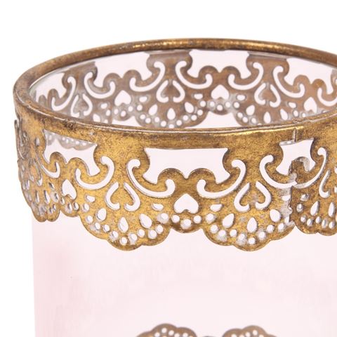 Windlicht 15,5 cm - Goud - Ijzer / Glas