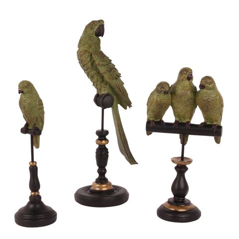 Parrots on Base 33 cm - Green - Resin