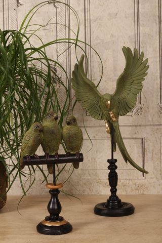 Parrots on Base 33 cm - Green - Resin