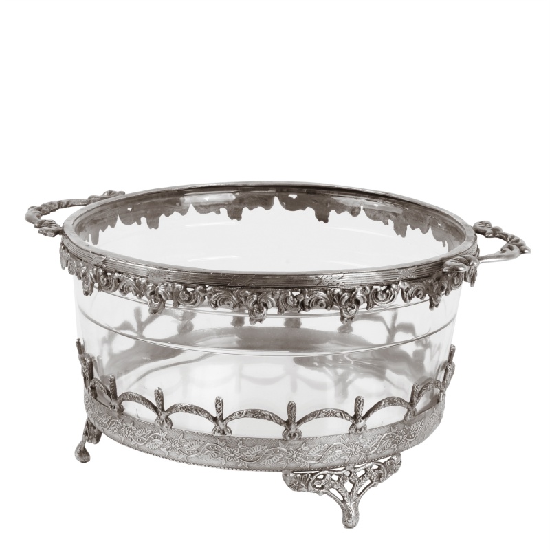 Tealight Holder 14 cm - Silver - Brass / Glass
