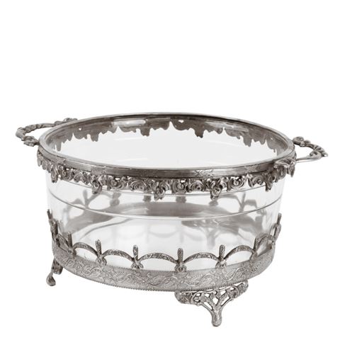 Waxinelichthouder 14 cm - Zilver - Messing / Glas