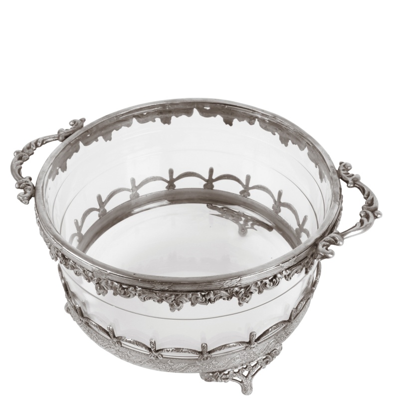 Tealight Holder 14 cm - Silver - Brass / Glass