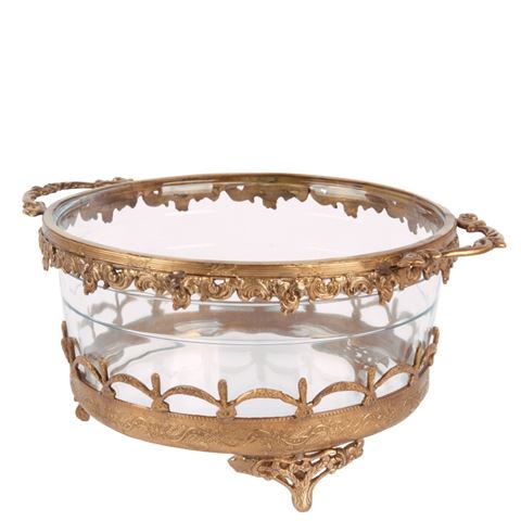 Waxinelichthouder 14 cm - Goud - Messing / Glas