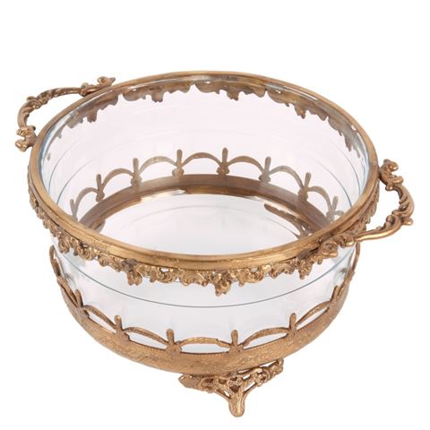 Waxinelichthouder 14 cm - Goud - Messing / Glas