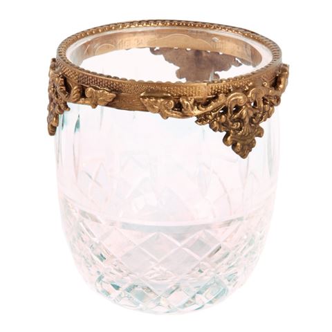 Waxinelichthouder 10 cm - Goud - Messing / Glas