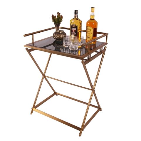 Table Butler 85 cm - Or - Verre & Acier