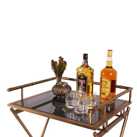 Table Butler 85 cm - Or - Verre & Acier