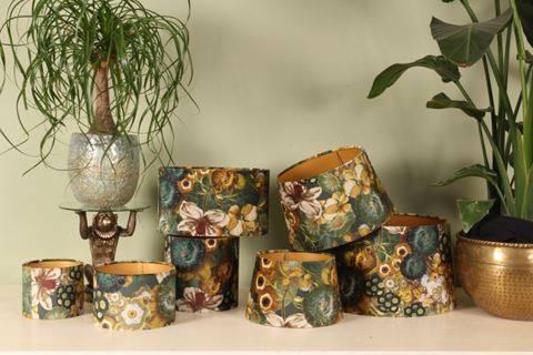 Lampshade 30 cm - Floral Print - Gold - Fabric