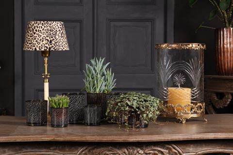 Tealight Holder 8 cm - Zebra Print - Black - Glass
