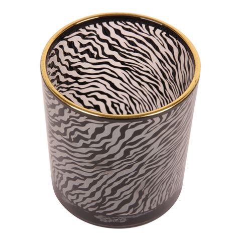 Tealight Holder 8 cm - Zebra Print - Black - Glass