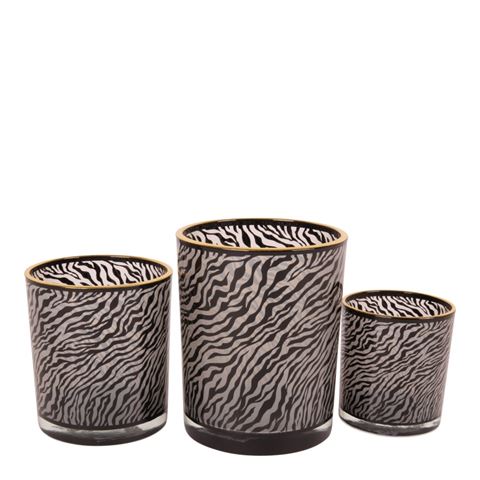 Tealight Holder 8 cm - Zebra Print - Black - Glass