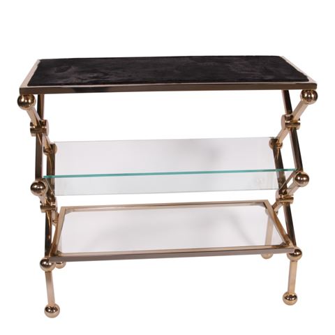 Magazine Rack Side Table 76 cm - Gold - Steel & Glass
