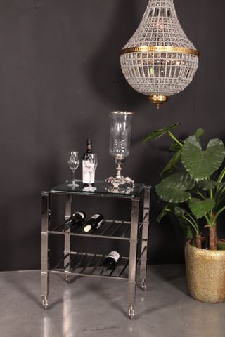 Wine Rack Side Table 75 cm - Silver - Steel & Glass