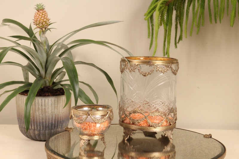 Windlicht 18 cm - Goud - Koper / Glas