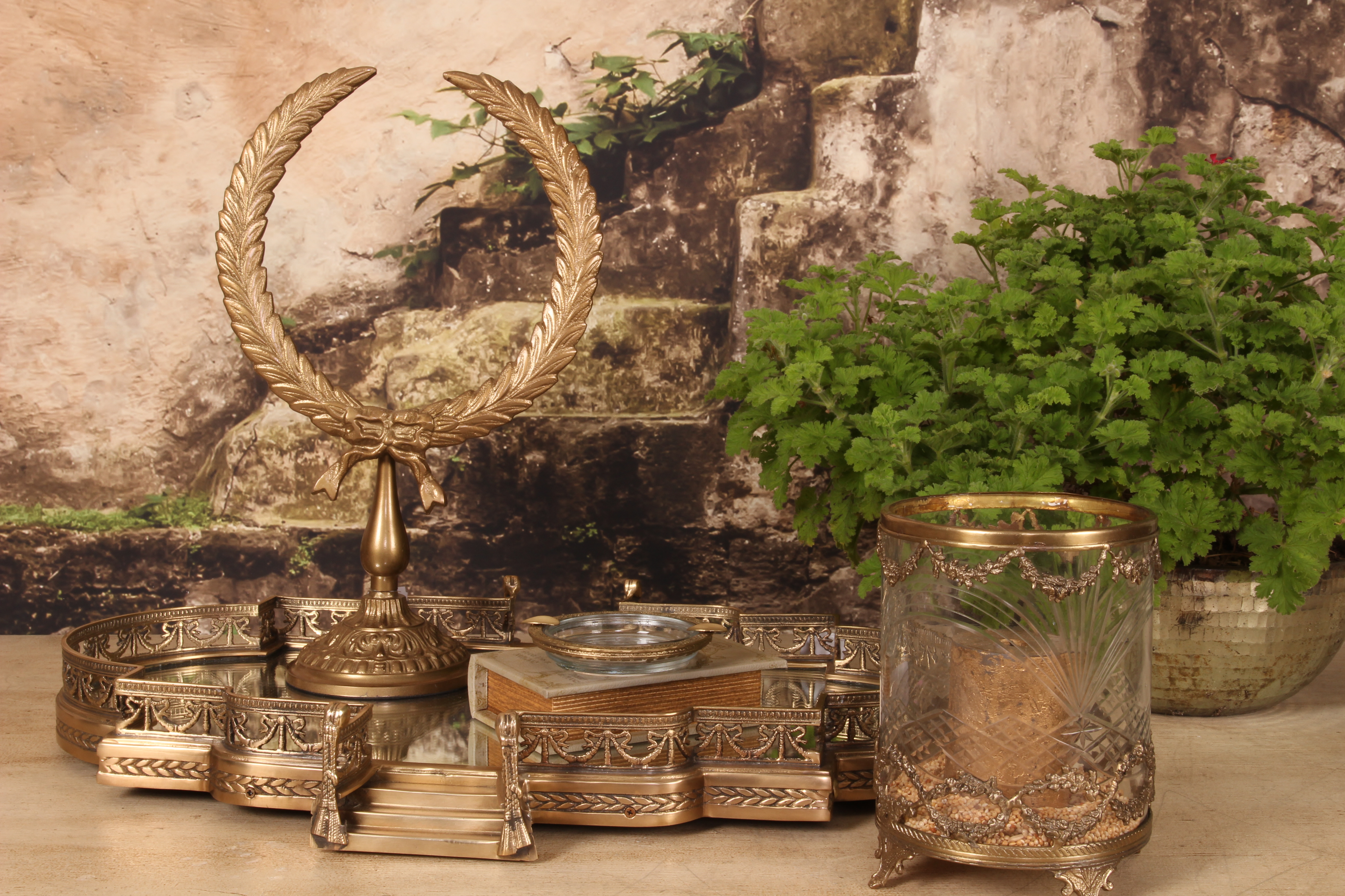 Windlicht 18 cm - Goud - Koper / Glas