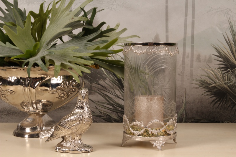 Windlicht 27 cm - Zilver - Koper / Glas