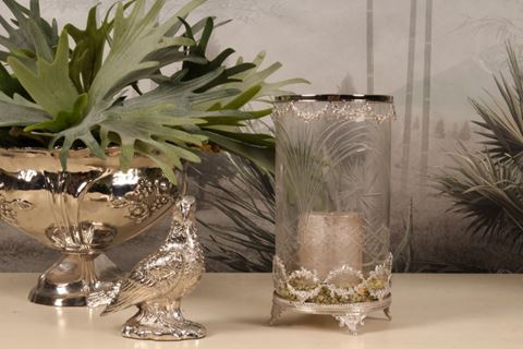 Windlicht 27 cm - Zilver - Koper / Glas
