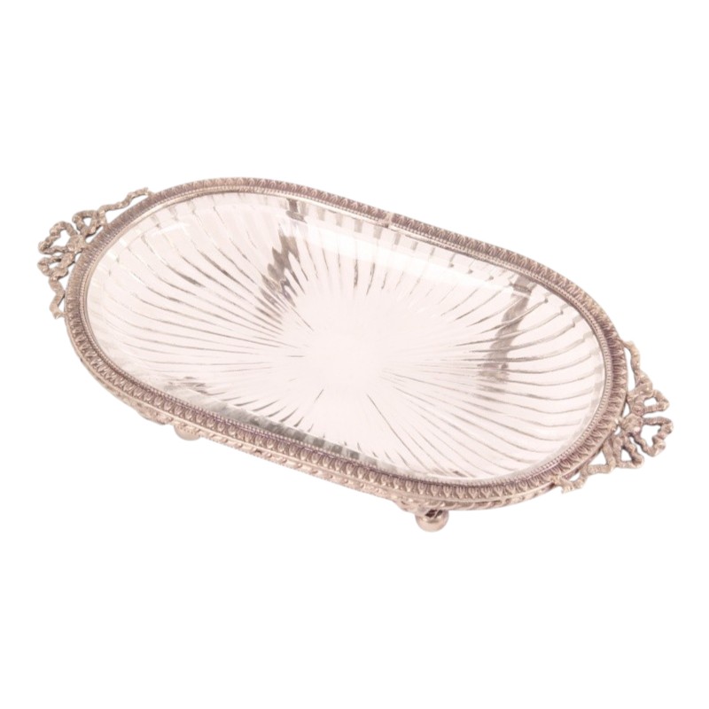 Tray Oval 18 cm - Silver - Brass / Glass