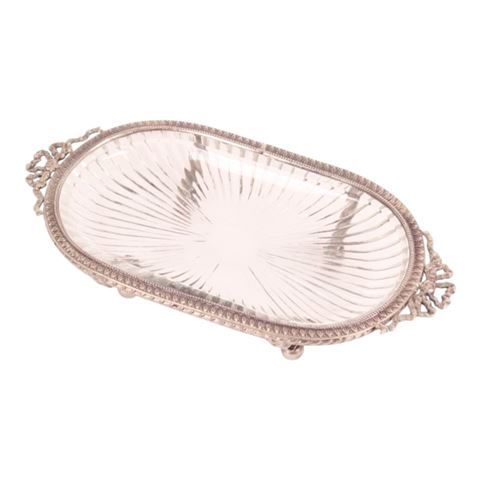 Tray Oval 18 cm - Silver - Brass / Glass