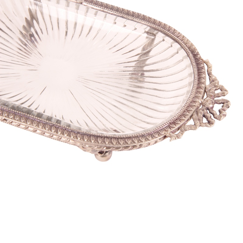 Tray Oval 18 cm - Silver - Brass / Glass