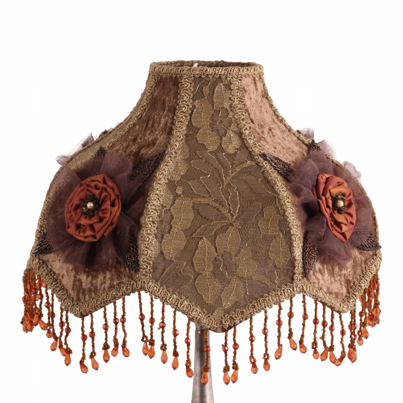 Lampenkap Victorian Dome Scallop 33 cm - Bruin - Stof