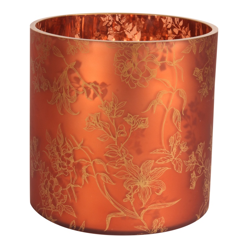 Waxinelichthouder Bloemenprint 15 cm - Rood - Glas