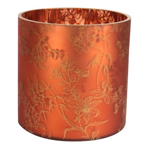 Flower Print Tealight Holder 15 cm - Red - Glass
