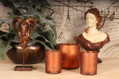 Flower Print Tealight Holder 15 cm - Red - Glass