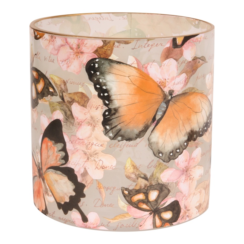 Waxinelichthouder met Vlinders 15 cm - Roze - Glas