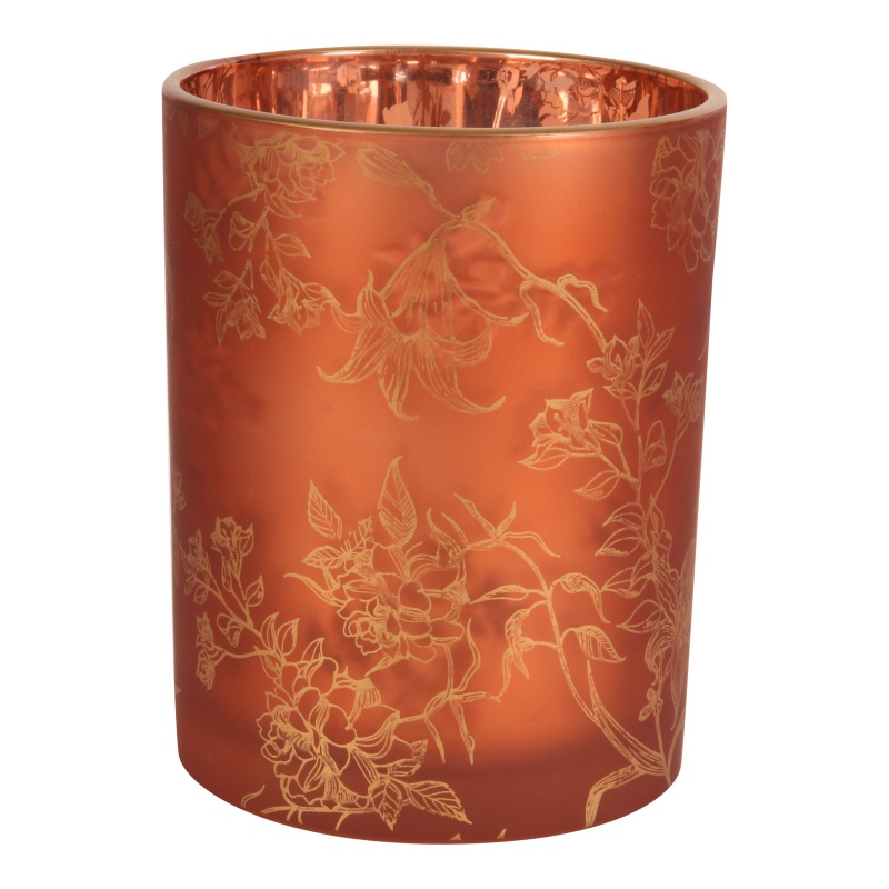 Waxinelichthouder Bloemenprint 12,5 cm - Rood - Glas