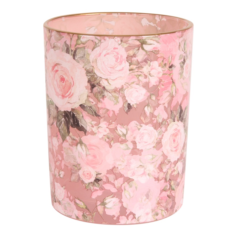 Waxinelichthouder Bloemenprint 12,5 cm - Roze - Glas