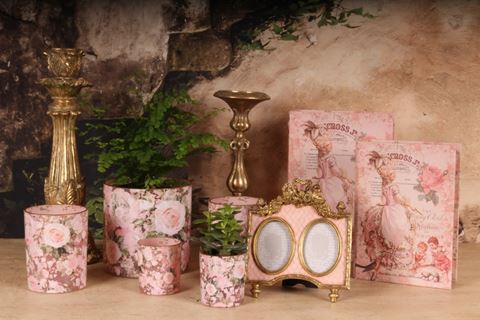 Photophore imprimé floral 15 cm - Rose - Verre