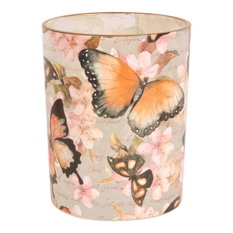 Butterflies Tealight Holder 10 cm - Pink - Glass