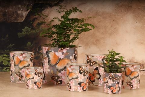 Butterflies Tealight Holder 10 cm - Pink - Glass