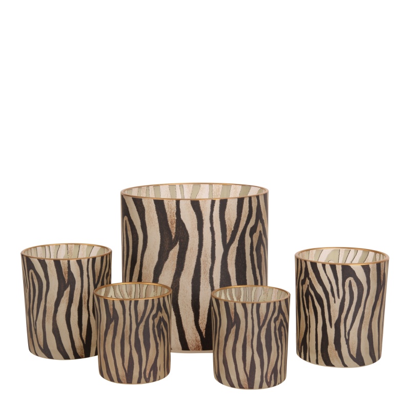 Waxinelichthouder Zebraprint 8 cm - Bruin - Glas